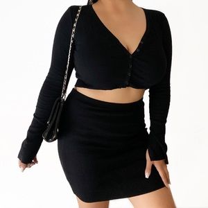 Black Ribbed Knit Set